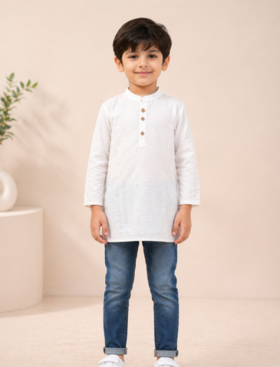 Mastarang Cotton Full Sleeves Kurta - White