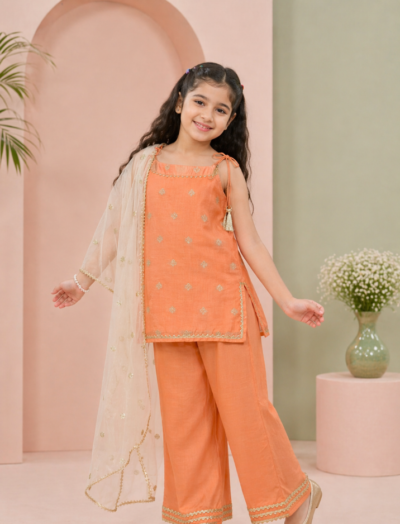Mastarang Chanderi Sleeveless Kurti Palazzo Set With Dupatta - Coral