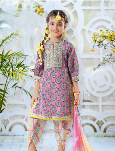 Mastarang Cotton Blend Three Fourth sleeve Kurti Salwar Set With Dupatta - Multi Color