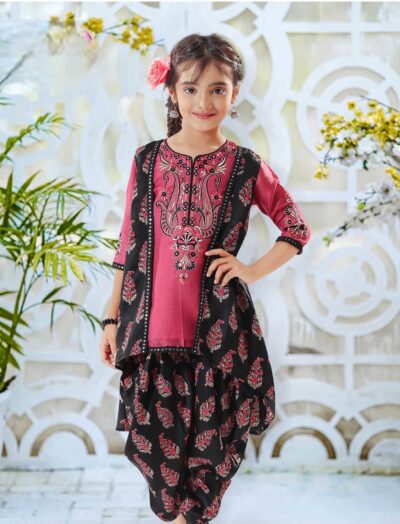 Mastarang Polyster Three Fourth Sleeve Kurti Dhoti Set With Shrug - Black