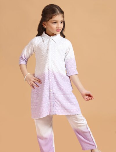 Mastarang Rayon Three Fourth Sleeves Tie and  Dye Kurti Bottom Set  - Purple