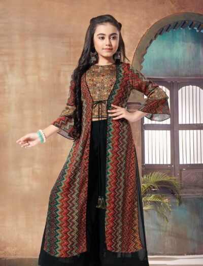 Mastarang Polyster Sleeveless Kurti Palazzo Set With Shrug - Dark Green