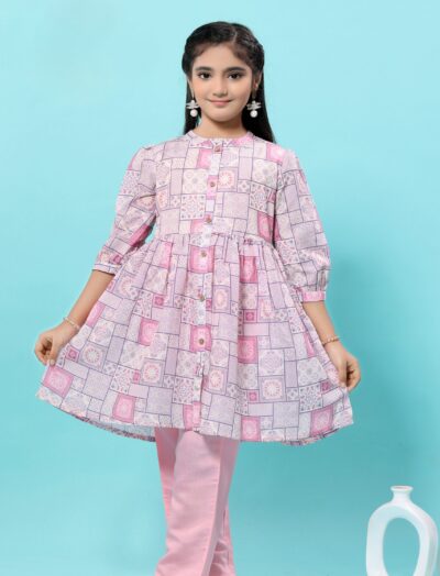 Mastarang Ploy Blend Three Fourth sleeves Printed Kurti Bottom Set Dress for Girls