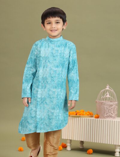 Mastarang Polyester Full Sleeve Kurta Pant Set - Aqua Blue