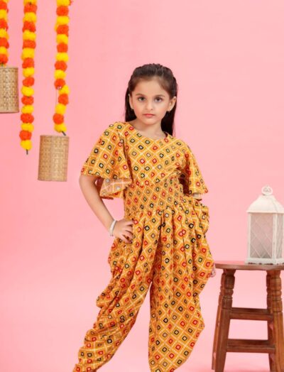Mastarang Polyester Flared Sleeves Printed Ethnic Motif Jumpsuit Mustard
