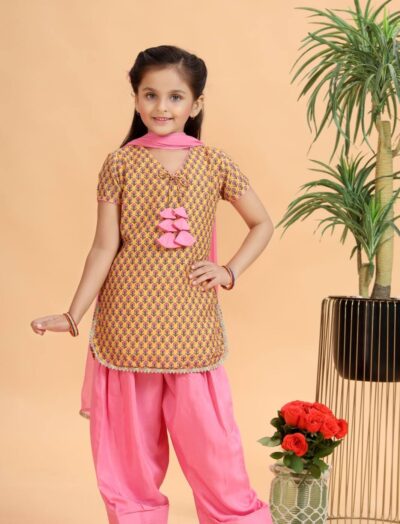 Mastarang Cotton Half Sleeves Floral Print Farsi Salwar Kurta Mustard