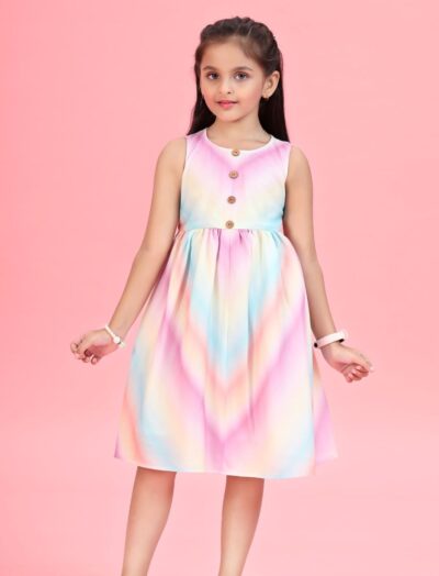 Mastarang Blended Fabric Sleeveless Ombre Print Knee Length dress Pink