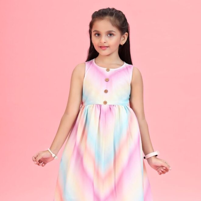 Mastarang Blended Fabric Sleeveless Ombre Print Knee Length dress Pink
