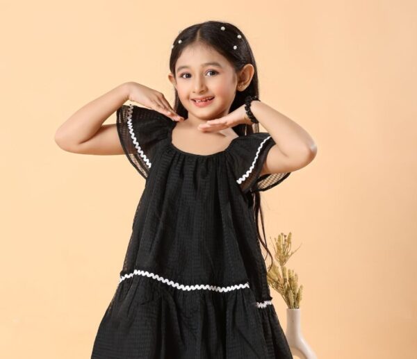 Mastarang Polyester Blended Woven Cap Sleeves Flared Frock - Black