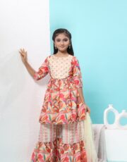 Mastarang Blended Fabric Embroidered Yoke Flared Kurti with Gharara Set - Multi Color