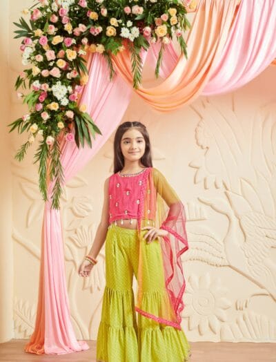 Pink crop top with lime green garara